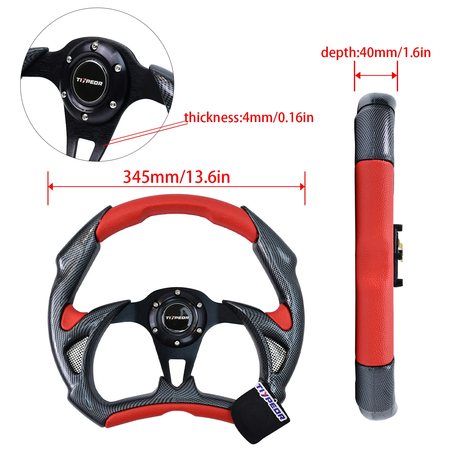 TIYPEOR D-Type Horn Drift Racing Steering Wheel Compatible with Toyta Hoda Volkwgen Game Steering Wheel  Enhanced Driving