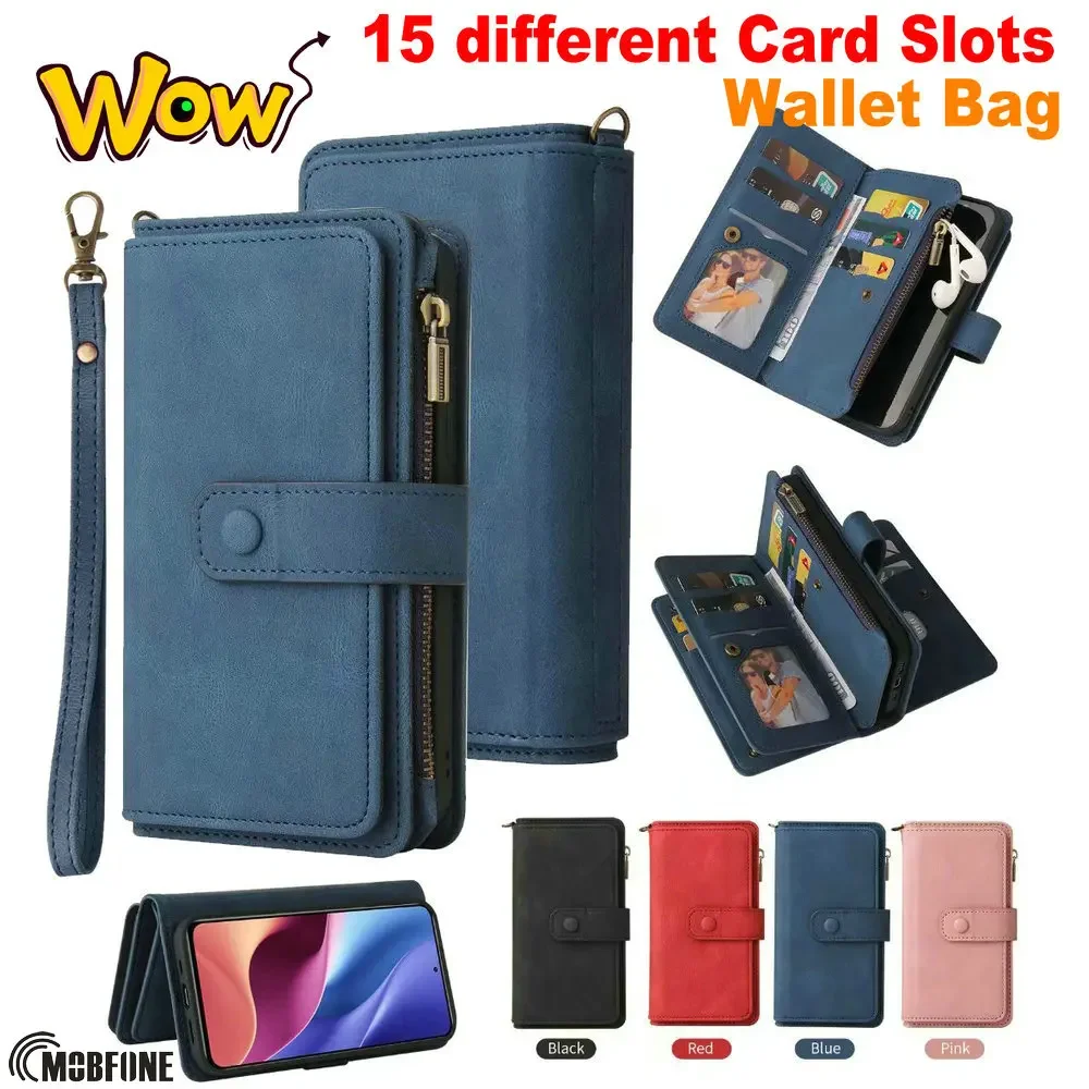 MI 14T Pro Mi14T 14t Pro Luxury 15 Card Slots Holder Skin Leather Case Wallet Book Flip Cover For Xiaomi MI 14T Pro Phone Bags