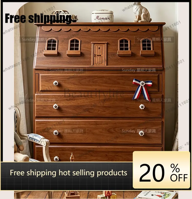 Factory Direct Medieval Design Locker Living Room Wood Color Four Bucket Cabinet