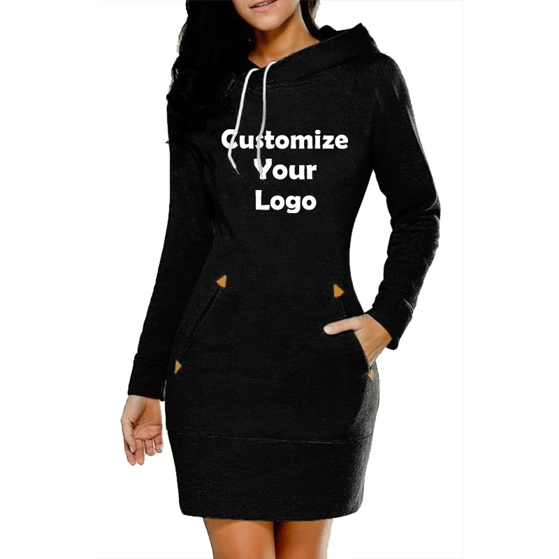 Customized New Women's Fashion Casual Hooded Dresses Women Long Sleeve Sweater Slim Type High Collar Dress Popular  Sweatshirt