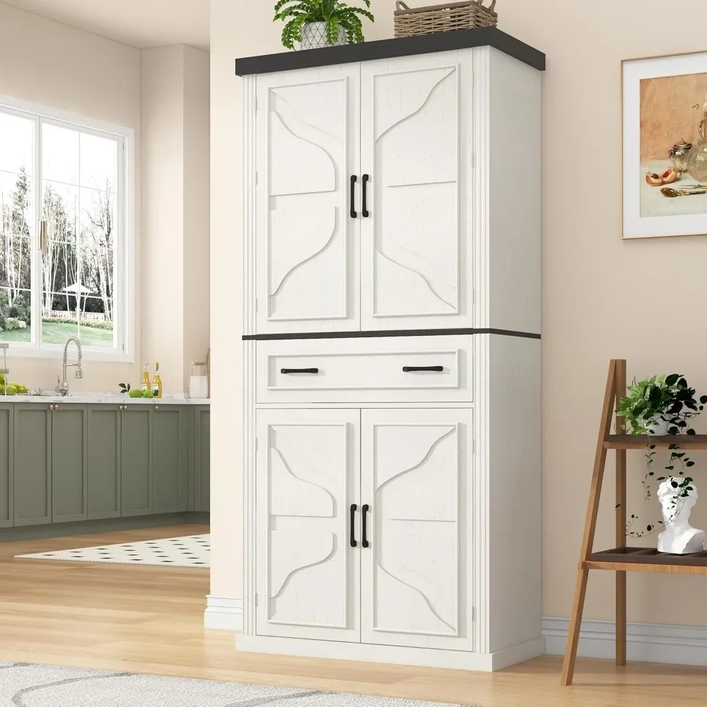 

71" Tall Kitchen Pantry Cabinet with Doors and Drawer, Farmhouse Storage Cabinet with Adjustable Shelves, Rustic Wood Cupboard f