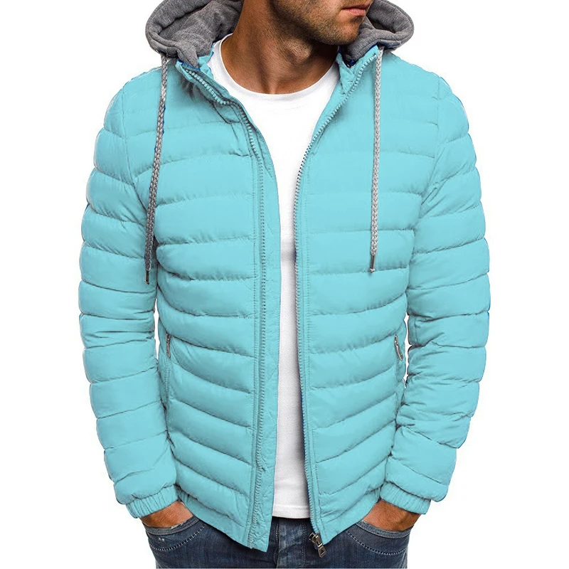

2025 winter style men's down jacket, European size, pure color, hooded, thickened cotton jacket, loose men's cotton jacket