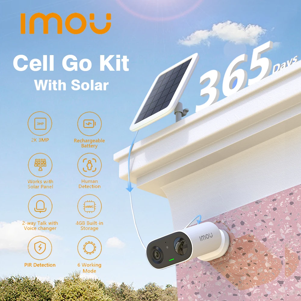 IMOU Cell Go with Solar Panel IP WI-FI Solar Camera Kit 3MP Two-way Talk Built-in Siren 4GB Weatherproof Surveillance Cameras