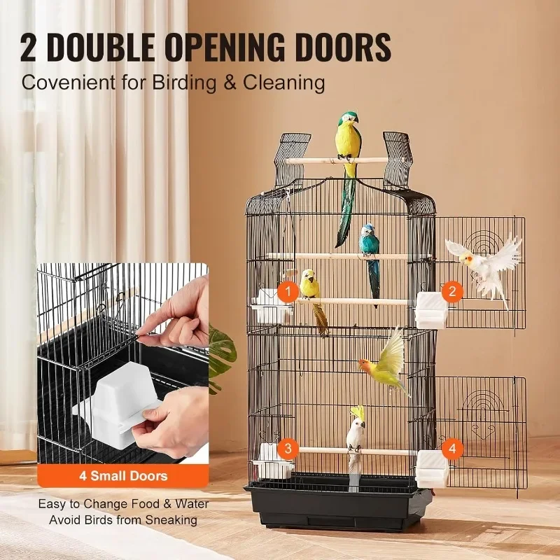 41 นิ้วเปิดขนาดใหญ่ Parrot Bird Cage, แขวนกรงนกสําหรับ Parakeets Finches Canaries Lovebirds Cockatiels Budgies