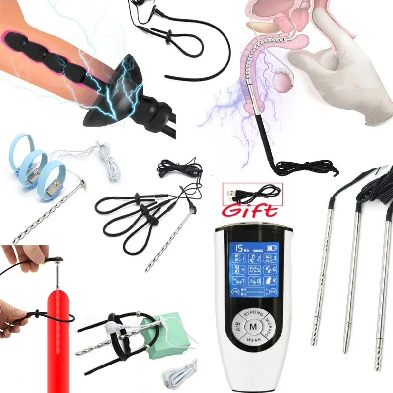 Anillo de enchufe para pene de descarga eléctrica, varilla de ojo de caballo, catéter de sonido uretral e-stim, dilatador, extensor de pene, Juguetes sexuales médicos para adultos para hombres