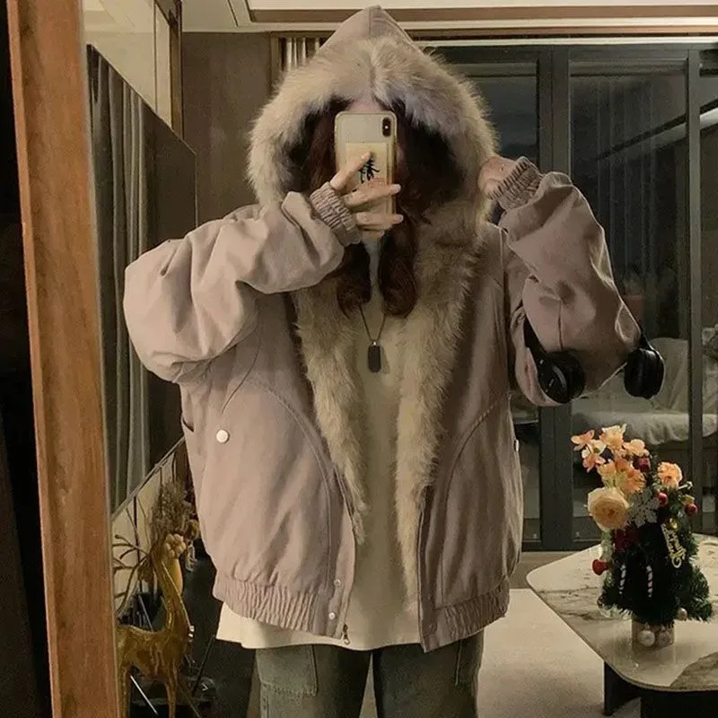 Unisex Quilted Coats Thickened Camouflage Hooded Zipper Jacket Faux Fur Trim Y2K Coats Mens Womens Camo Black Grey Jacket 2025 view 4