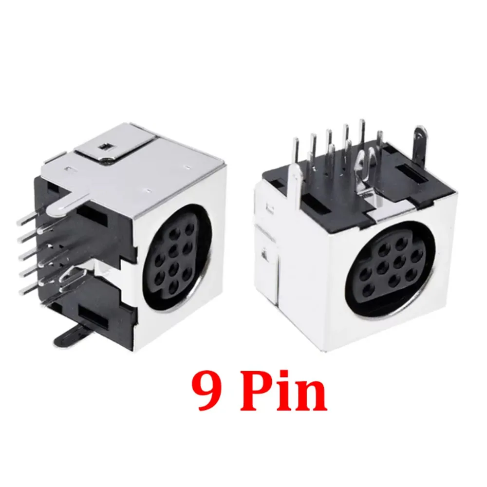 1 buah 9/10 Pin Mini DIN Female Jack terminal 90 derajat/sudut kanan PCB Panel Mount 9/10Pin Mini DIN Jack Socket Chassis