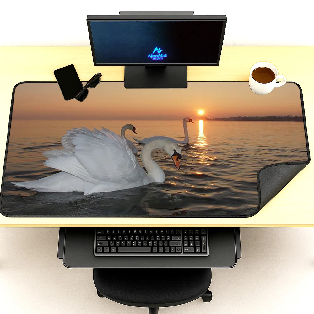 Sunset Desk Mat Desk Pad XXL Gaming Lake Swan Reflection Desktop Mat Computer 120x60 Pc Accessories Decor Mat Premium