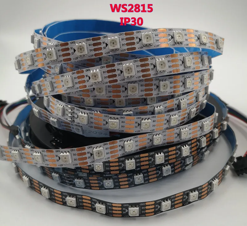 1/5m/roll WS2815 DC12V (WS2812B) RGB LED Pixels Strip Light Individually Addressable LED Dual-Signal 30/60/144 Pixels/Led/m