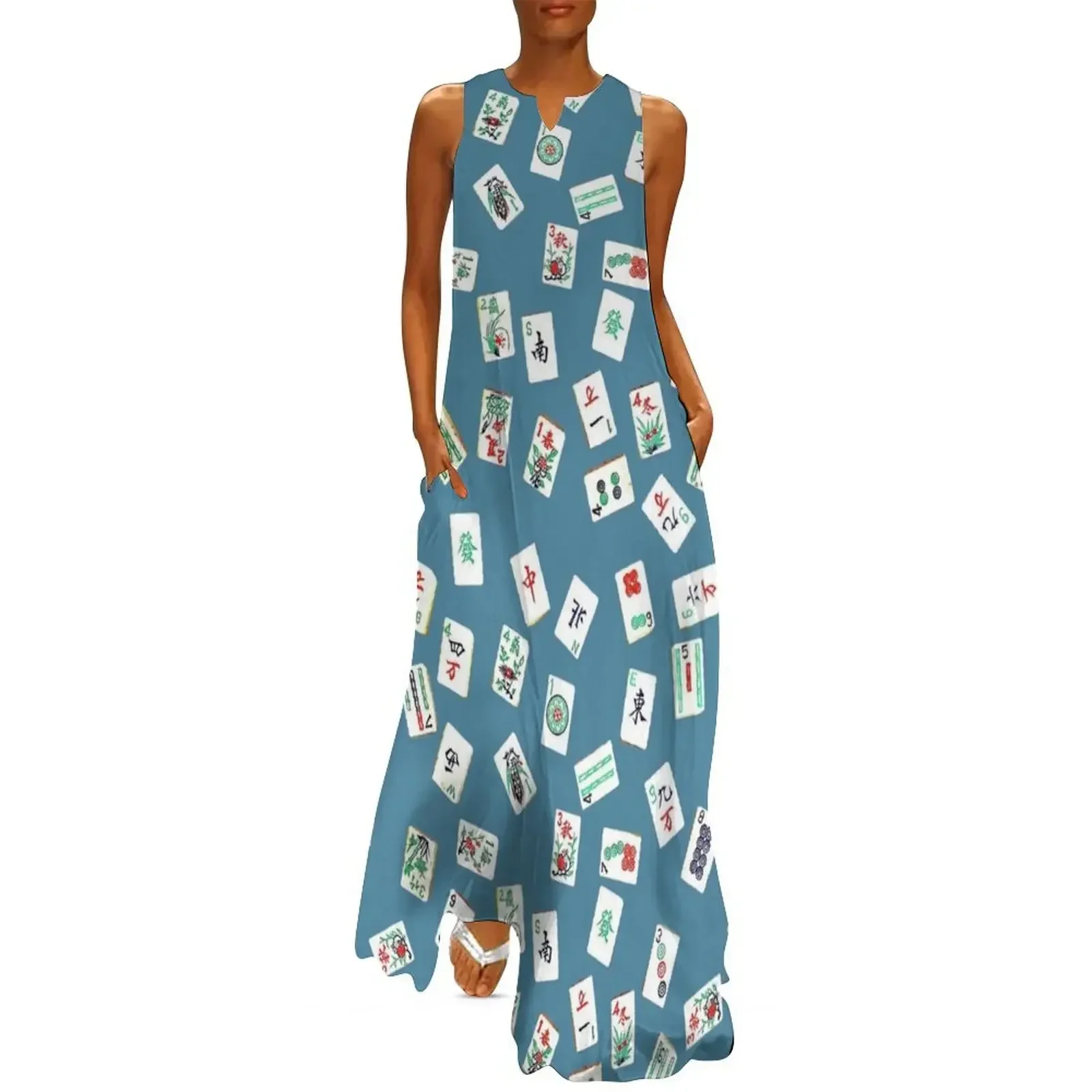 

mah jongg tiles blue Long Dress dress summer dress dresses summer woman 2025 sexy