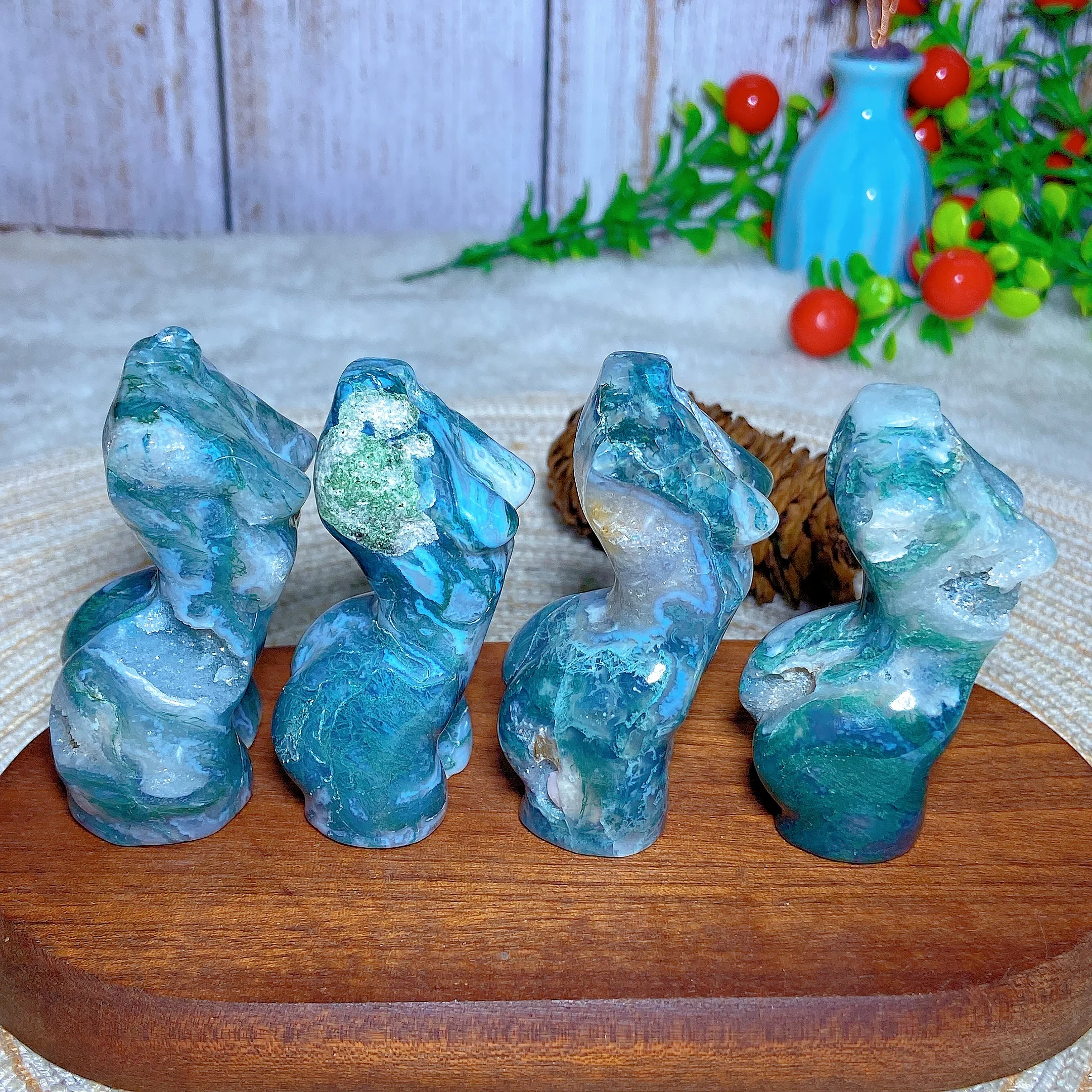 Healing High Quality Natural Crystals Moss Agate Carving Women Body Druzy Geode Gemstone Home Decorations Mineral Energy Gift