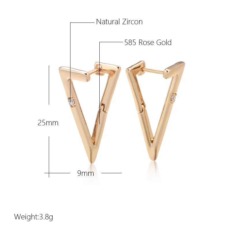 SYOUJYO Triangular Geometry Glossy Simple Dangle Earrings For Women Natural Zircon Fine Jewelry 585 Rose Gold Color Drop Earring