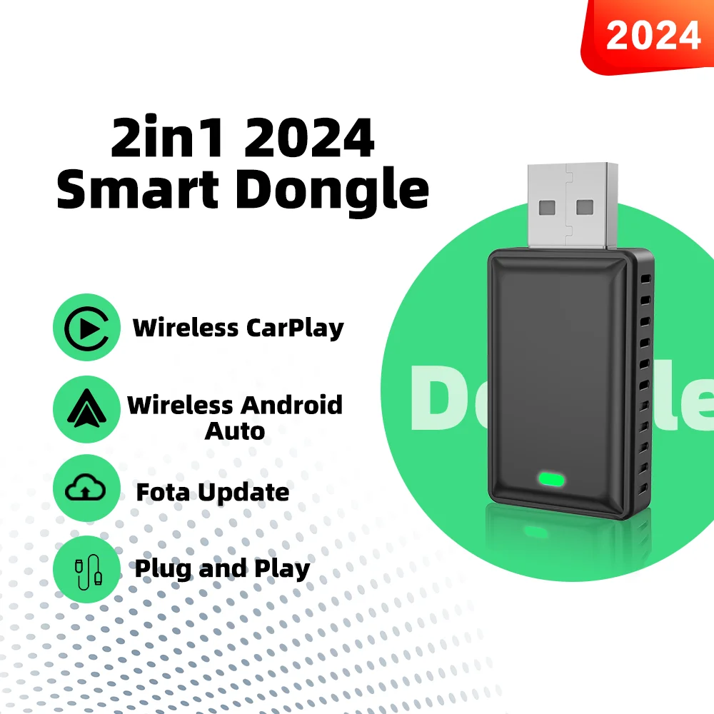 Wireless Android Auto Carplay Box Smart Dongle 2in 1 Plug and Play Fota Update 5G WIFI  For Audi Benz Volvo Kia Toyota VW MG