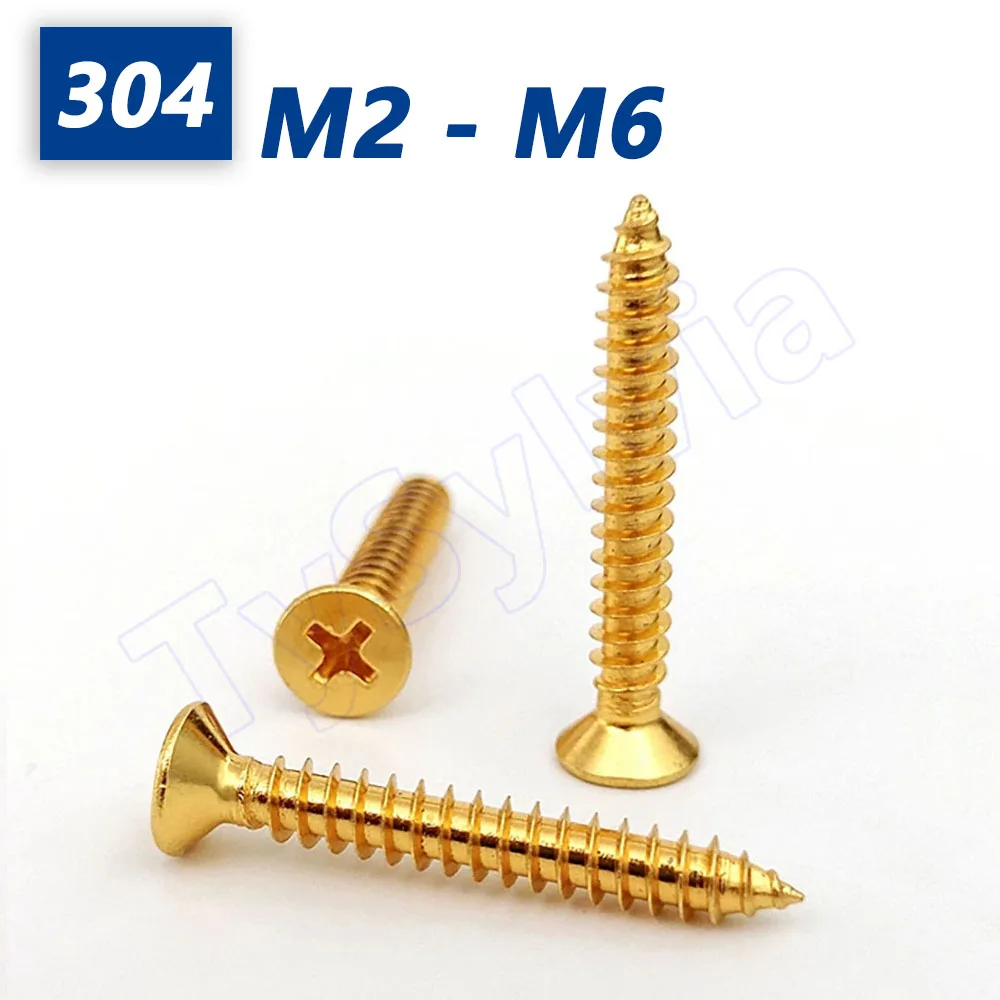 Phillips Countersunk Self Tapping Screws 304 Stainless Steel Titanium Gold PVD Screw for Wood M2 M3 M3.5 M4 M5 M6