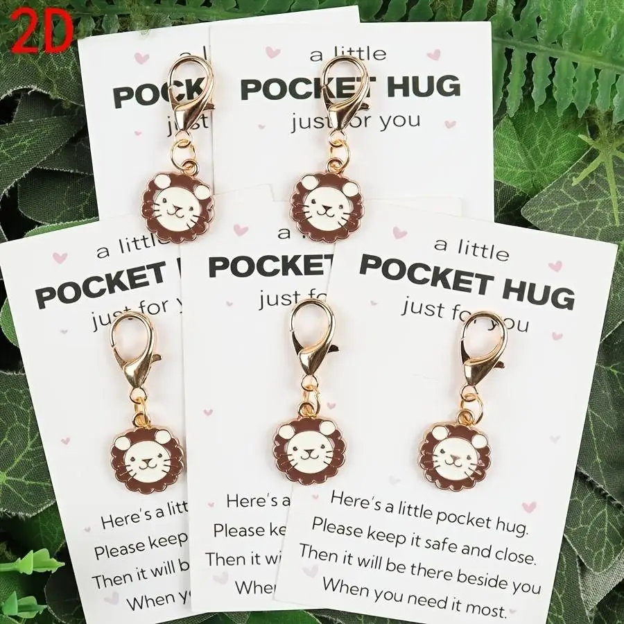 1/5/10/20/50/100pcs 2D Flat, 2D s/s Little Lion Pocket Hug Greeting Card & Keychain Set for Women. Suitable for Backpacks/school