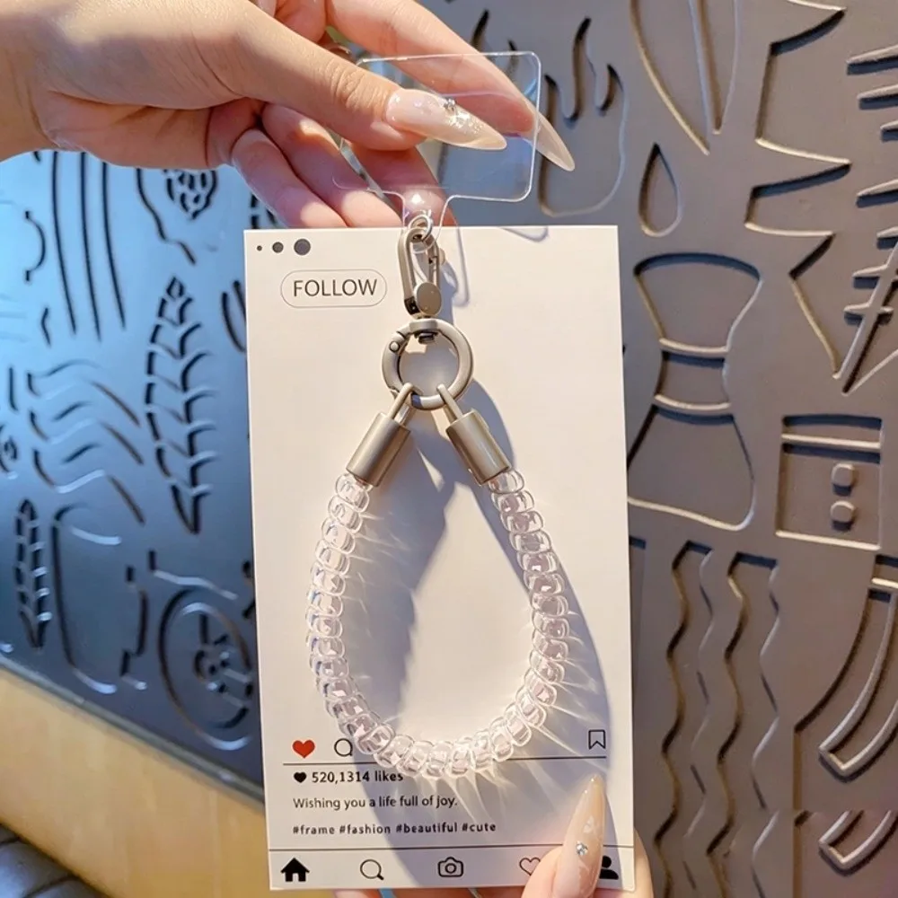 TPU Phone Wrist Strap Adjustable Coiled Telephone Cord Phone Lanyard Detachable Metal Clasp Anti-Lost Phone Case Charm Strap