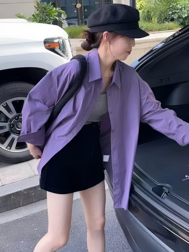 เสื้อคลุมหลวมสไตล์ลำลองสีม่วงสำหรับผู้หญิง แฟชั่นฤดูใบไม้ผลิใหม่ สไตล์เกาหลี ระดับไฮเอนด์ สวมใส่สบาย