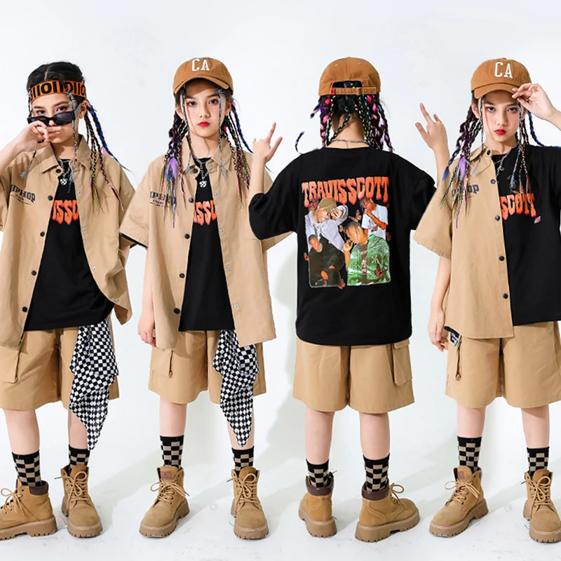 

Children'S Day Hip-Hop Performance Rave Clothes Girls Catwalk Khaki Vest Shorts Sui Jazz Dance Costumes Boys Streetwear DQS13264