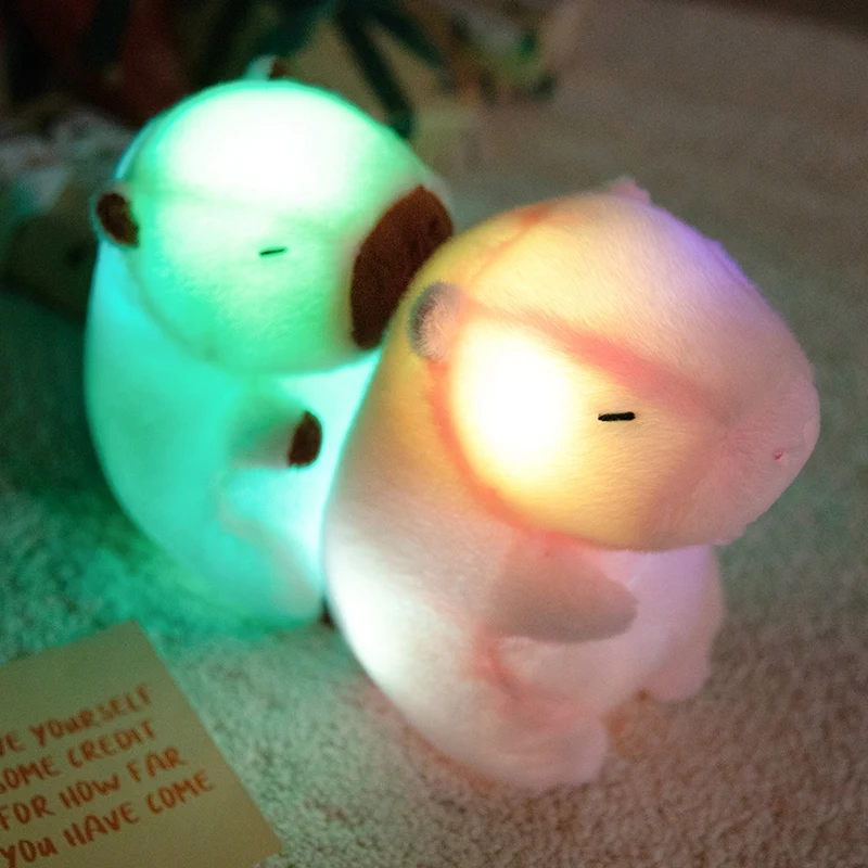 24 ซม.Light up Capybara ตุ๊กตาสัตว์ Soft Plush ของเล่นที่มีสีสัน LED Night Light Capybara ของเล่นเด็กวันหยุดเด็กของขวัญวันเกิด