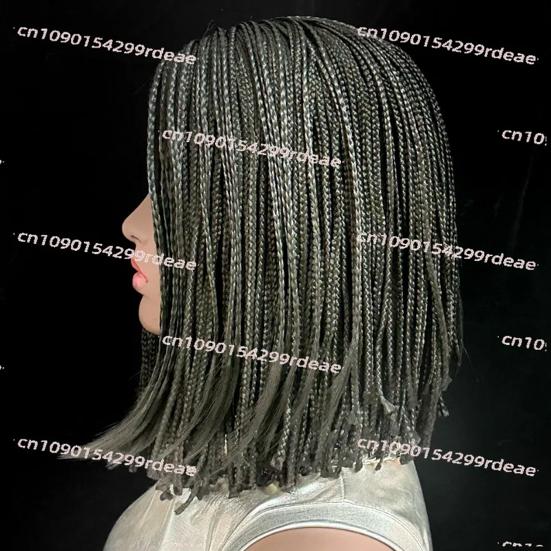 Female medium Bobo head short three-strand braided headgear semi-hand woven chemical fiber wig headgear 12 inches