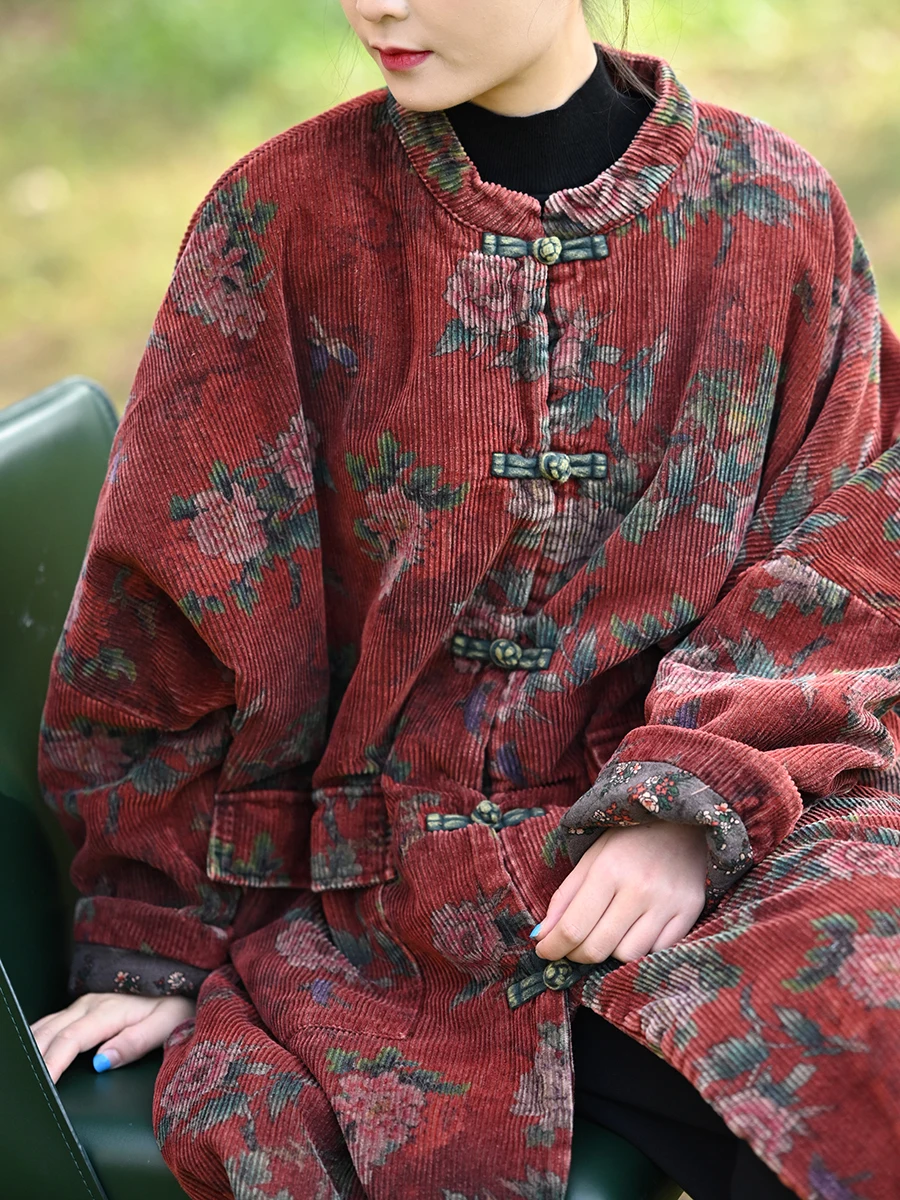 

Оригинальное хлопково-льняное женское свободное теплое пальто, новое китайское этническое пальто средней длины с воротником-стойкой