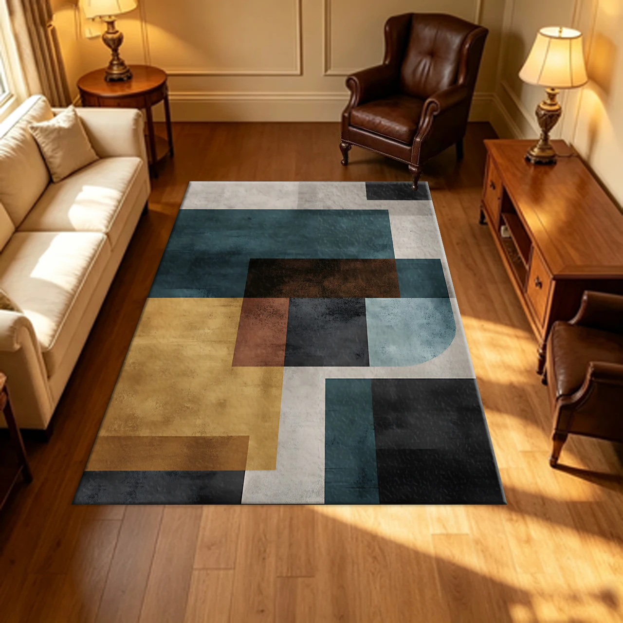 Modern Abstract Geometric Carpet Flooring Non‑Slip Large Area Rug for Living Room Bedroom Home Decor