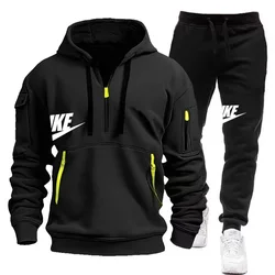 Autumn and winter new men's zipper hoodie + trousers two-piece fitness fashion outdoor leisure loose sports suit