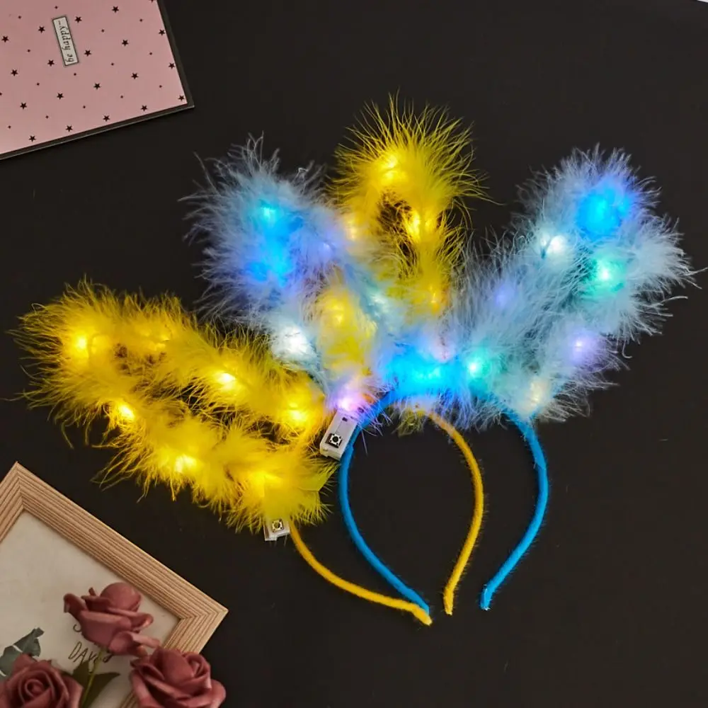 Toy Hair Ornament Party Decorations Korean Style Hair Accessories Fairy Rabbit Ear Women Hair Wear Glowing Feather Headband