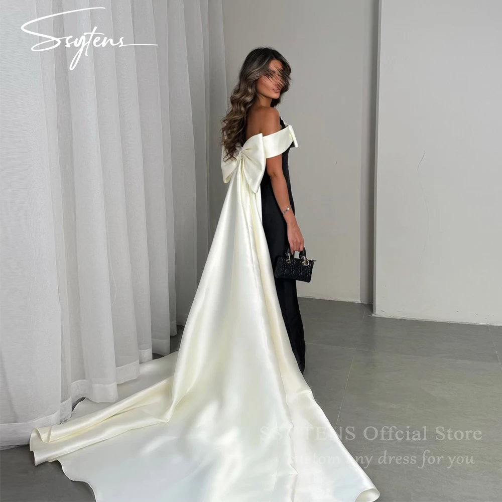 

SSYTENS Saudi Arabic Women Evening Dresses Off the Shoulder Floor Length Prom Gowns Long Bow Train Formal Celebrity Party Dress