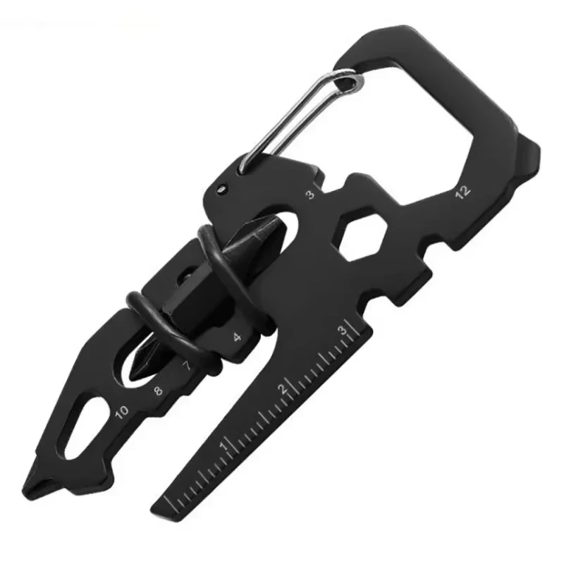 Herramientas para exteriores, mosquetón con Clip, abridor de botellas, llavero, anillo, herramienta de tarjeta multifunción de acero inoxidable, accesorio para acampar y escalar