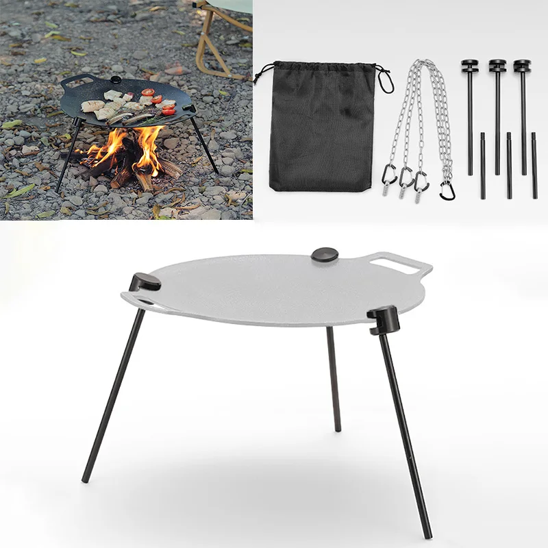 BBQ Multi-functional Triangular Bracket, Chain, And Skillet Adjustable Portable BBQ Pot Holder Outdoor Camping Party Supplies