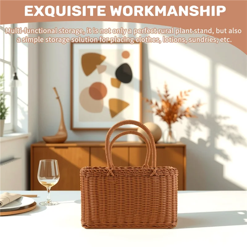 AC52-Home Shopping Basket Hand Vegetable Basket Decorative Woven Basket Flower Arrangement Basket Imitating Rattan Picnic Bag