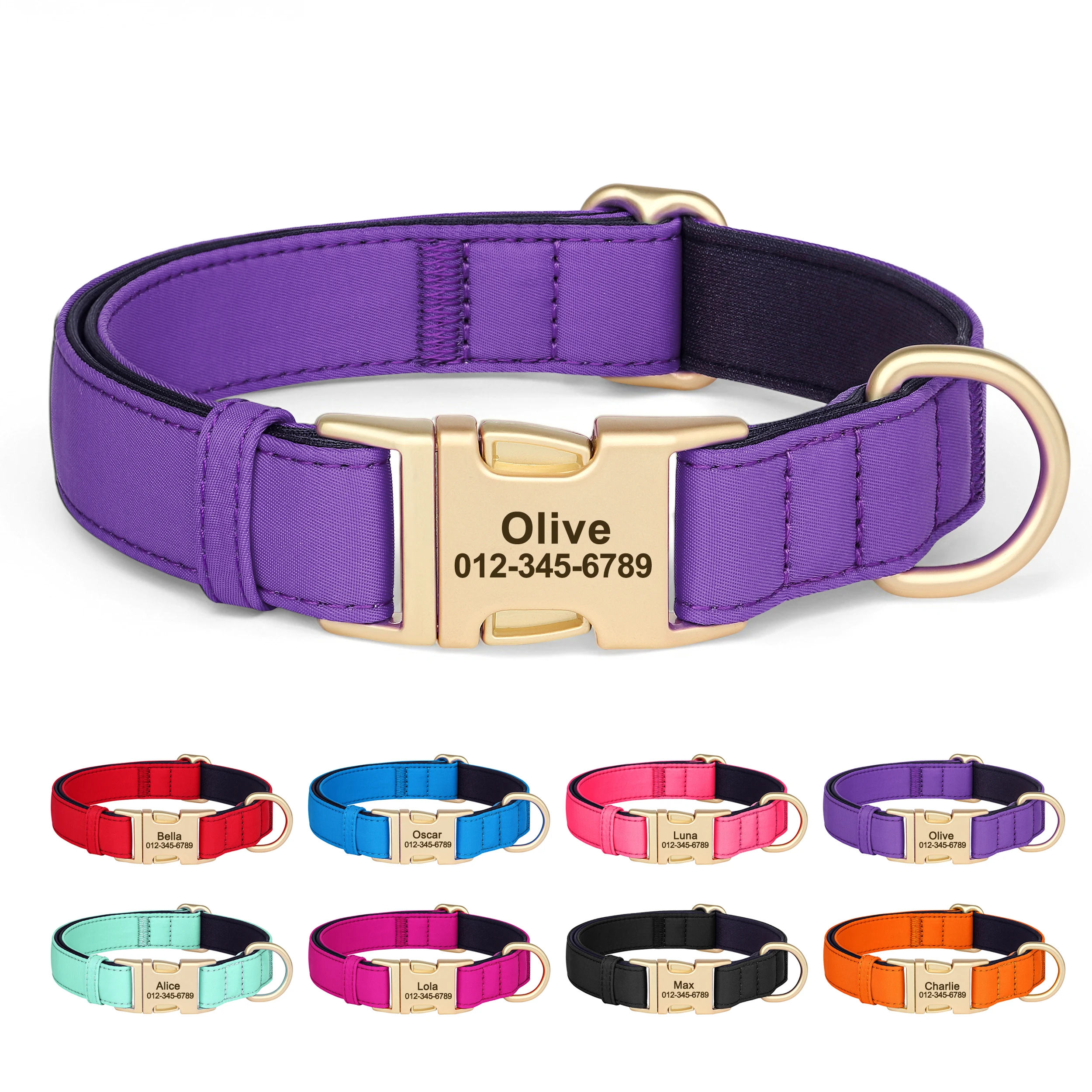

Personalized Dog Collar Waterproof Nylon Dog Collars Soft Padded Pet Necklace Free Engraved for Small Medium Large Dogs Pitbull