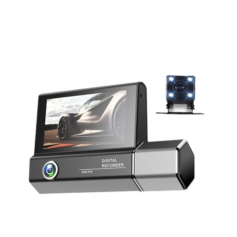 

3-Lens video high definition 1080P in front of the car, in car and after car, multi-language recording at same time,