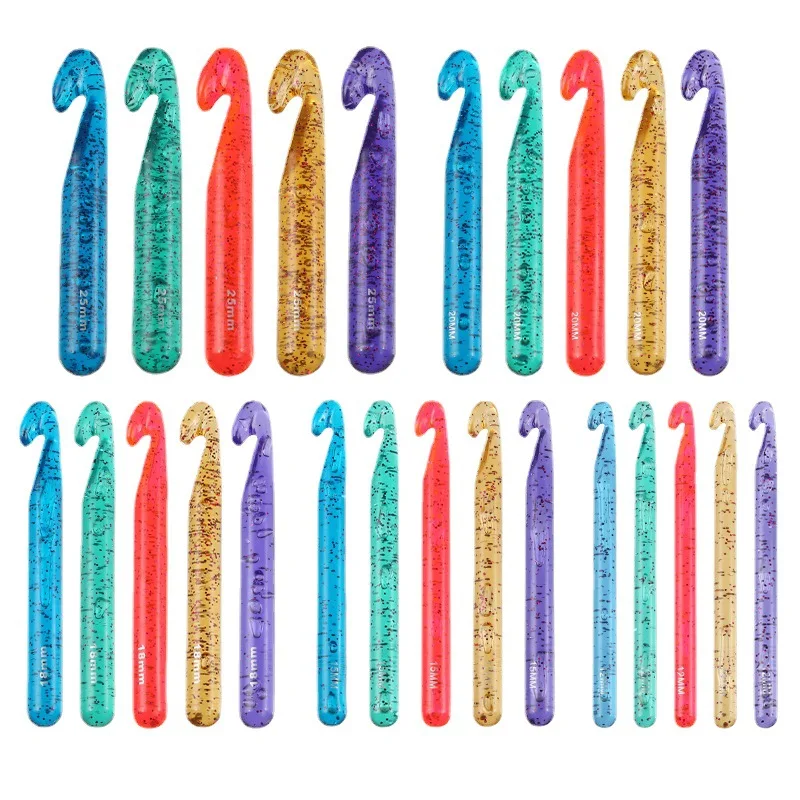 12/15/18/20/25 mm Transparent Crystal Crochet Hooks Set Weave Sewing Tools Embroidery Needles Big Knitting Needles