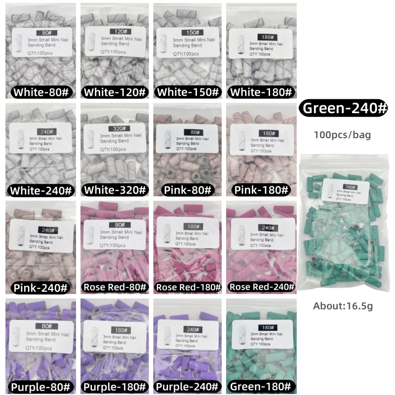 100Pcs/bag 3mm Mini Nail Sanding Bands  Thickened High-quality Colorful Nail Sanding Rings for Removing Nail Polish, Buffing Cut