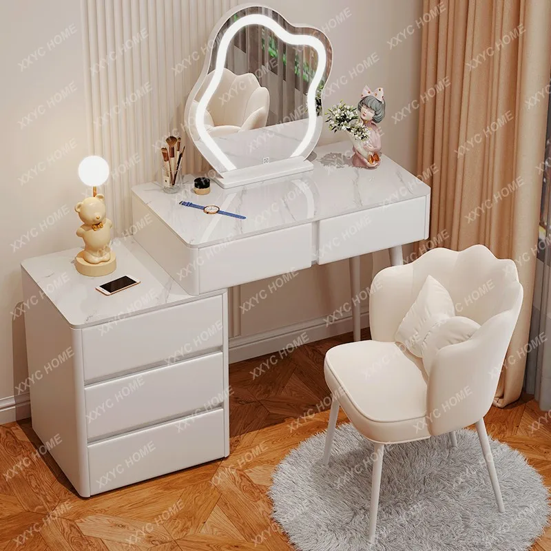 Solid Wood Stone Plate Dressing Table Bedroom Light Luxury Celebrity Mini Apartment Modern Simple Makeup Table Storage Cabinet