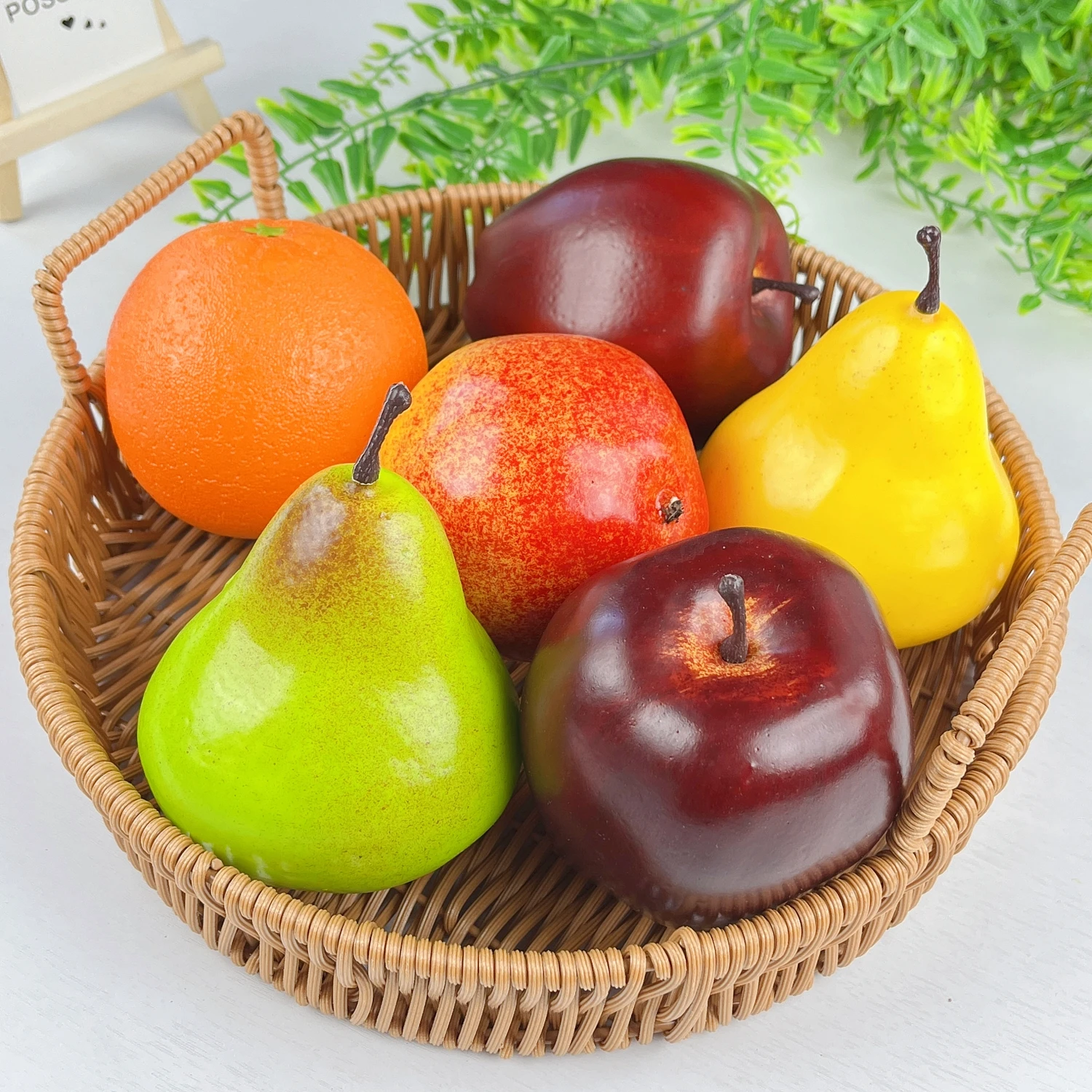 6-teiliges, lebensechtes künstliches Obst-Set – realistische Früchte für Zuhause, Küche, Party und Weihnachtsdekoration, gefälschte Birne, Orange, Pomegra – Detail 1