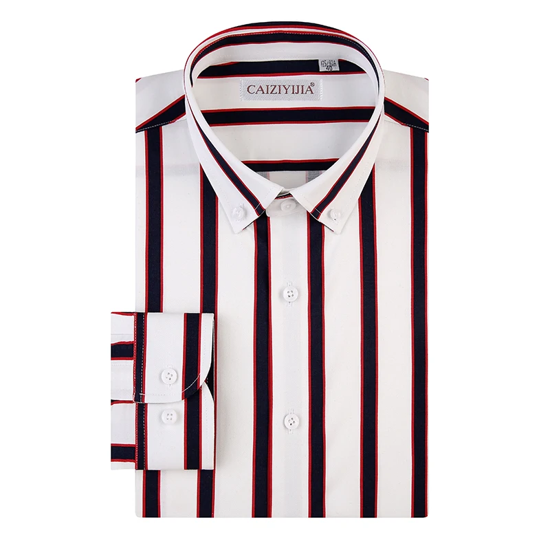 

Button Down Collar Men's Striped Dress Shirts No Pocket Versatile Casual Long Sleeve Slim Fit Male Color Bar Shirt