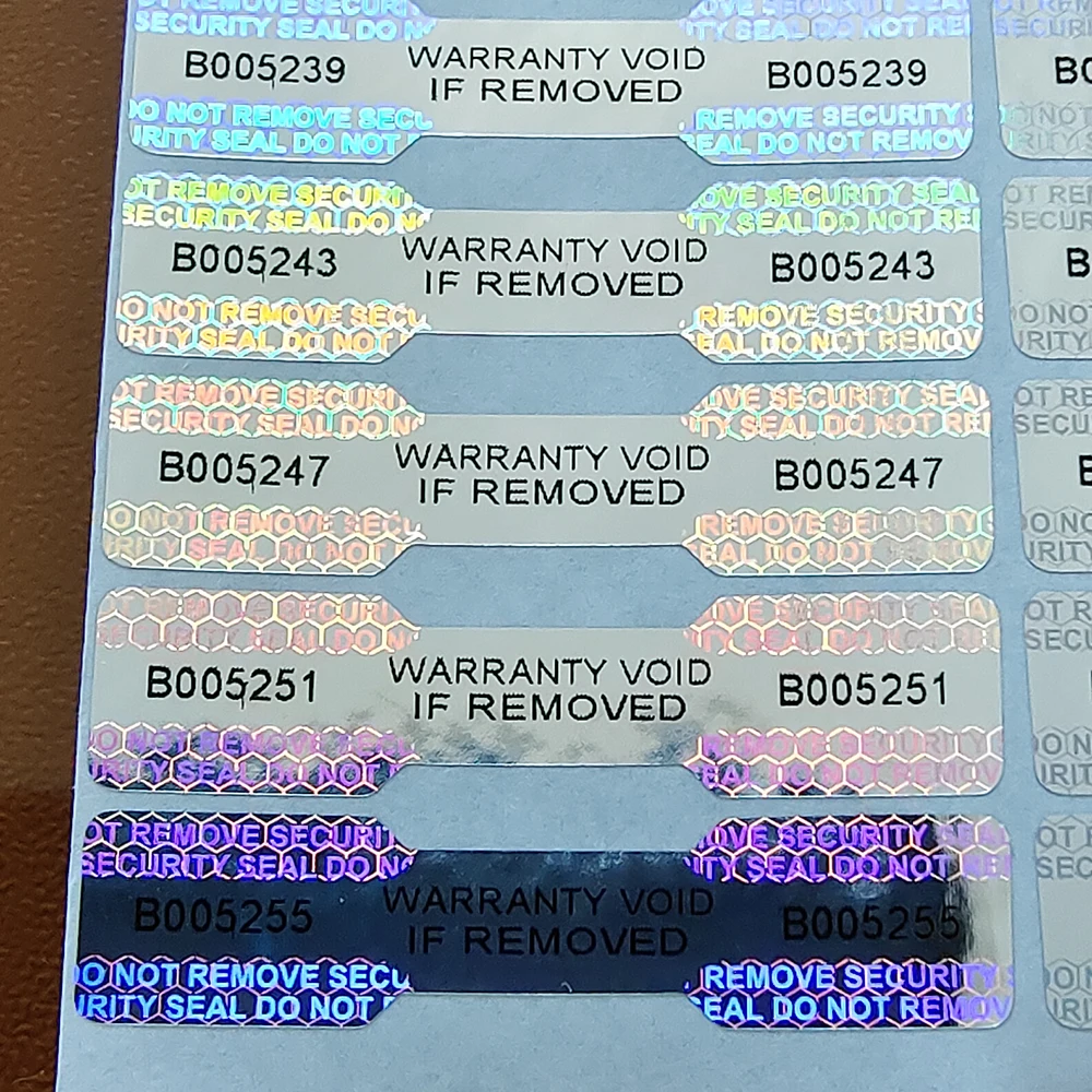 Imagem -05 - Selo de Segurança Dogbone Prata Holograma Adesivo à Prova de Violação Número de Série Vazio Etiqueta Evidente de Violação Esquerda 100 Peças 36x8 mm