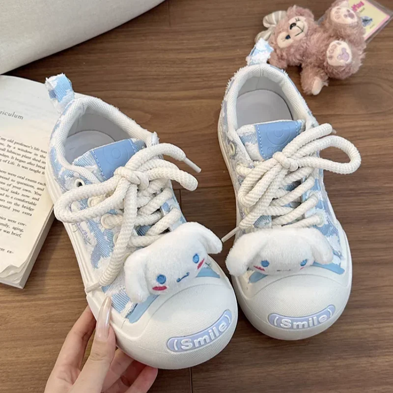 Sanrio Cinnamoroll Blue Canvas Shoes Girls 2024 New Cinnamoroll Platform Sneakers Versatile Cute Preppy Style Skateboard Shoes