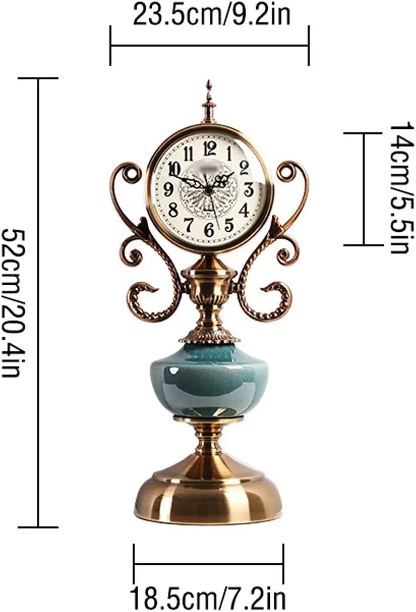 Grandfather Clocks Light Luxury Metal Tabletop Clock Retro Home Living Room Desk Clock Ornaments Arabic Numerals Single-Sided Ma