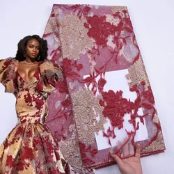 2025 Nigerian Jacquard Tulle Lace Fabric High Quality Gilding African Damask Brocade Lace Fabric Party Dress for Women Sew A2078