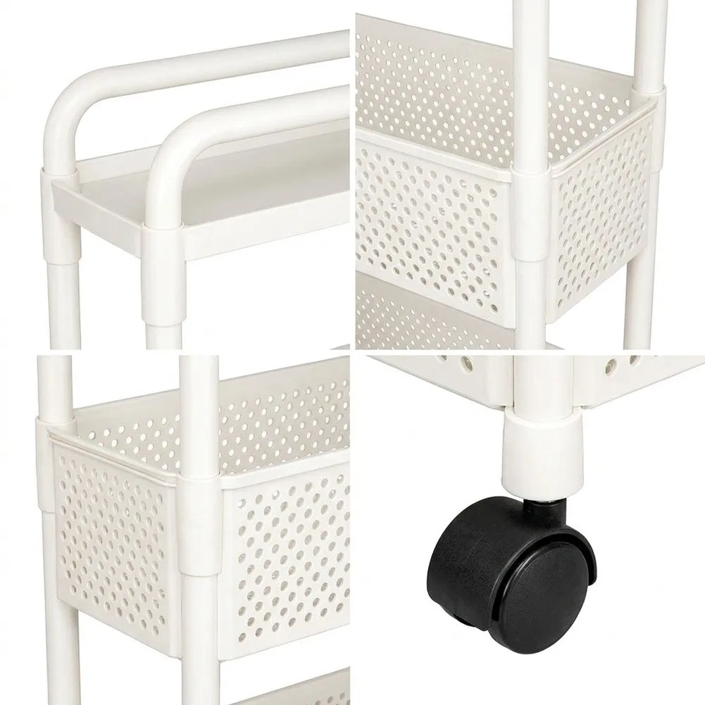 4-Tier Rolling Cart with Mesh Shelves and Swivel Casters Designed for Bathroom Kitchen and Office Environments