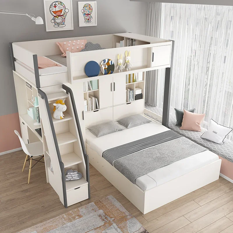 Bunk bed Two-layer dislocation bunk bed Double Children's Desk integrated multi-functional combination bed High and low