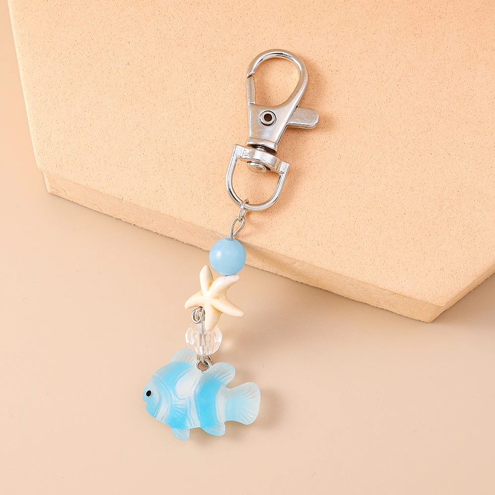 Aihua Schöne Perle Seestern Kleine Fische Schlüsselbund Für Sommer Strand Kinder Mädchen Nette Handtasche Anhänger Schlüssel Ringe Schmuck Geschenke – Detail 4