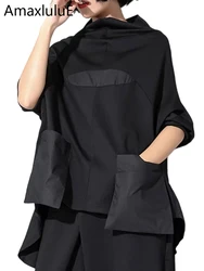 Amax luluE 2024 Spring Luxury Korean Punk Clothes Ladies Streetwear Womens Black Patchwork Tee Shirts Cotton Loose Casual Tops