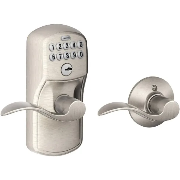 

SCHLAGE FE575 PLY 619 Acc Plymouth Keypad Entry with Auto-Lock and Accent Levers, Satin Nickel