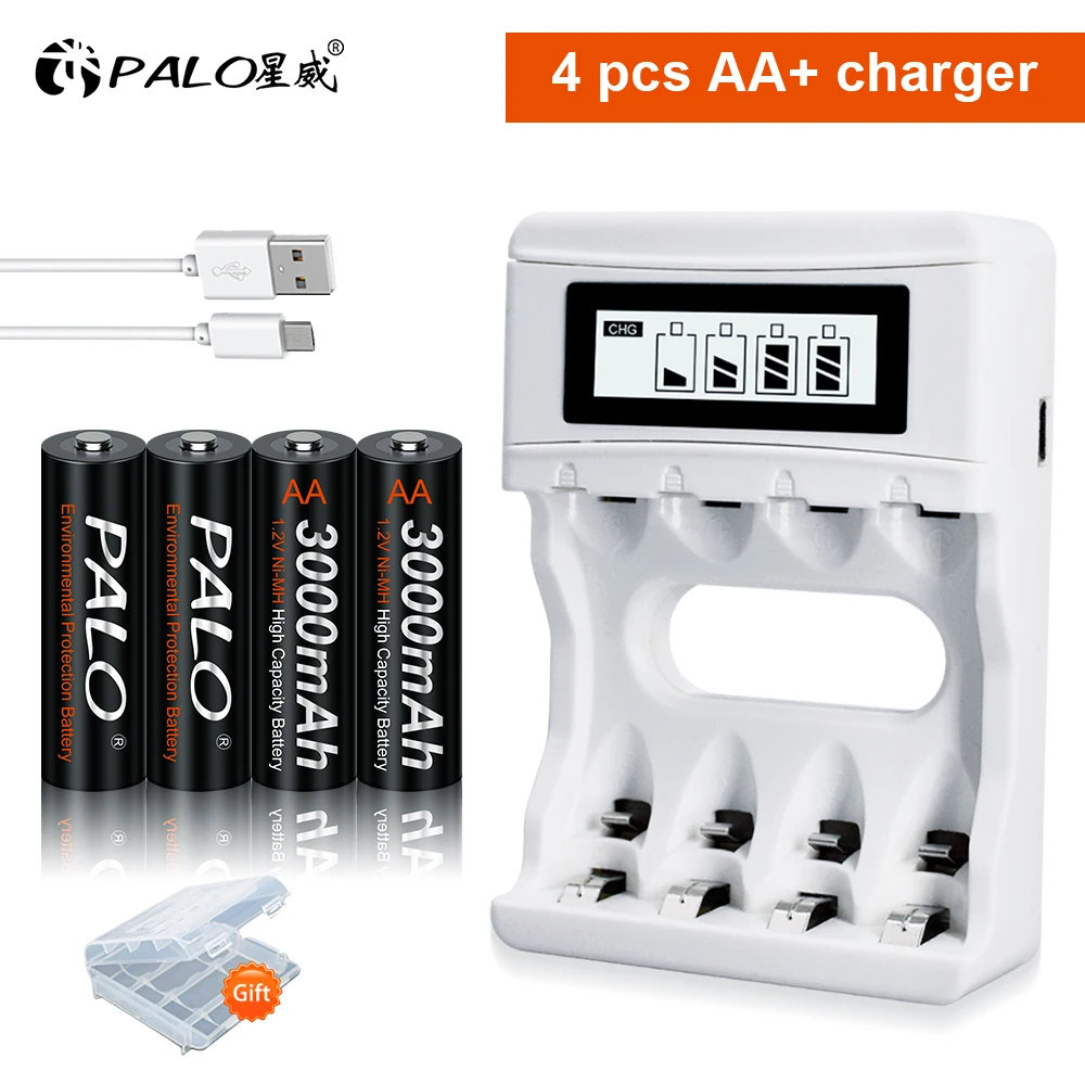 

AA Battery 1.2V Ni-Mh AA 3000mAh 2A NIMH aa Rechargeable Batteries AA Bateria Baterias and 1.2V smart USB battery charger