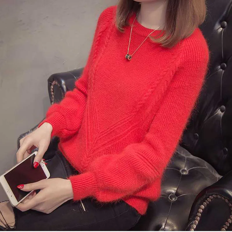 Mode Kerah O Warna Polos Rajutan Semua Cocok Sweater Pakaian Wanita 2022 Musim Gugur Baru Longgar Kasual Pullover Atasan Korea